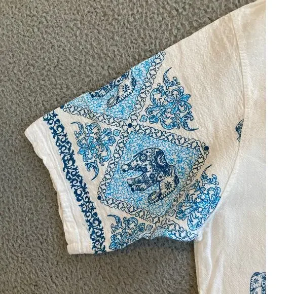 Elephant Top 2XL Geometric Art Short Sleeve V-Neck Boho Beach Hippie Shirt XXL - Picture 5 of 14